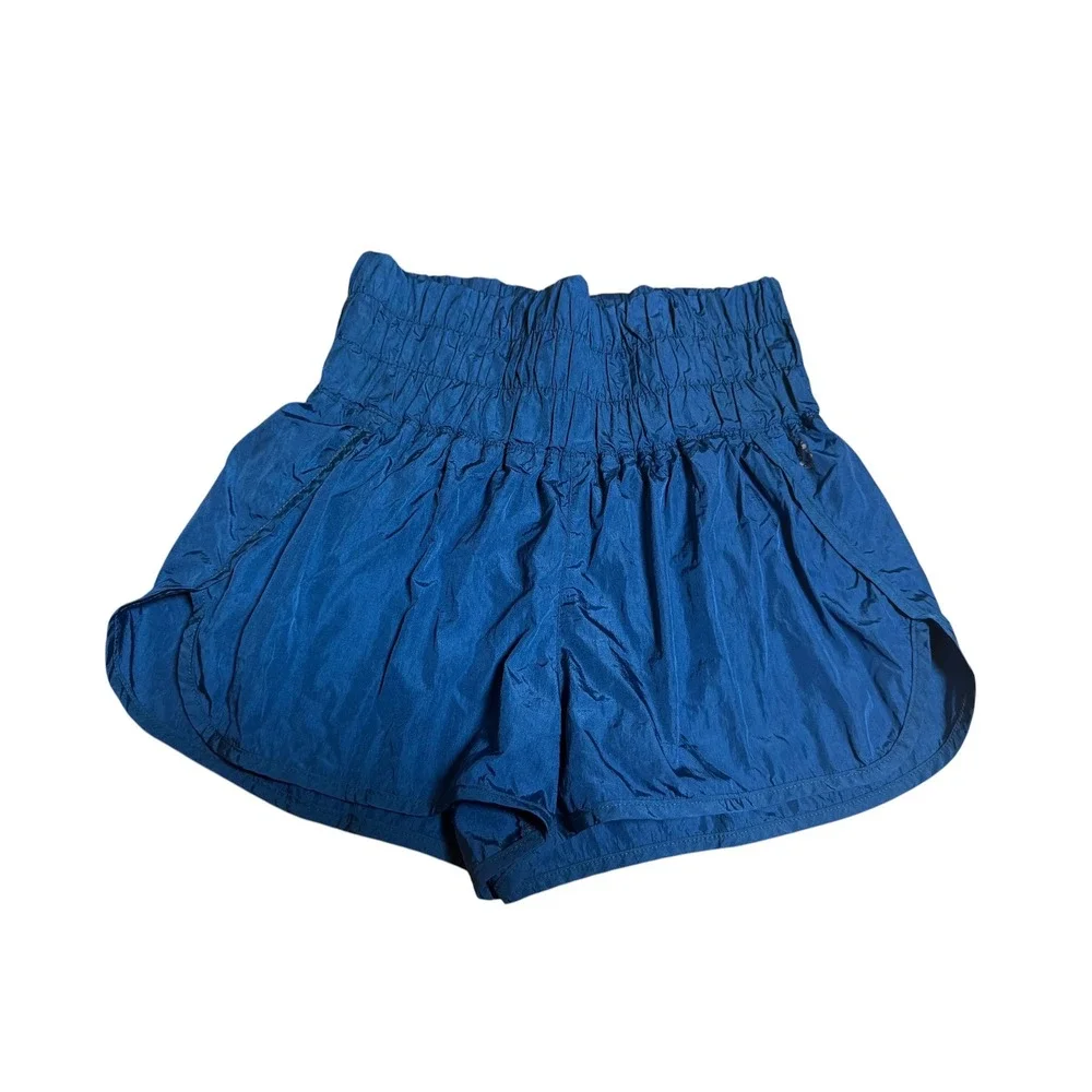 Free People Movement The Way Home Shorts Blue High Waisted Smocked Athletic S